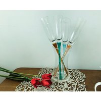 Mehrfarbige Champagnerflötengläser Ohne Fuß - Set Ff 4 Champagnergläser Mit Halter Mehrfarbiges Champagnerflötengläser-Set Langem Stiel von TheVINTAGEShopBG
