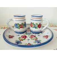 Vintage J. Graf Stoob Handgemalte Blumen Österreich Set - Handarbeit Keramik Burgenland von TheVINTAGEShopBG