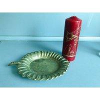 Vintage Messing Massivholz Teller - Schwere Obstschale Schmuckschale Kerzenhalter von TheVINTAGEShopBG