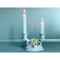 Vintage Porzellan Kerzenständer Mit Blumen Und 2 Armen - Doppelleuchter Rosen von TheVINTAGEShopBG
