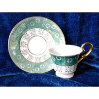 Grün, Weiß Und Gold Mokkatasse Untertasse Expresso Cup Made in Japan von TheVillageCorner