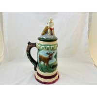 Vintage Großer Keramik Bierkrug Mit Einem Hund Und Besitzer Deckel von TheVintageCrateTVC