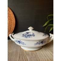Vintage Blau Und Weiß Fine Seyei China | Meissen 5112 Auflaufform Goldrand Hergestellt in Japan Formelle Servierplatte Chinoiserie von TheVintageGateShop