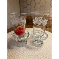Vintage Homco Glass Votivkerzenhalter Geätzte Schleife & Holly von TheVintageNarwhal