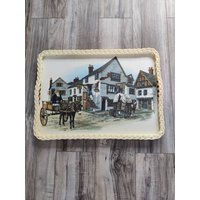 Großes Vintage Serviertablett, Pferd Und Kutsche, Kneipe, Wirtshaus von TheVintageTeaShoppe