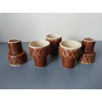 Vintage Keramik Tee Kaffee Set/Alte Service Satz Von Fünf Tassen Braun Porzellan Mit Schönen Designs von TheVintageTime