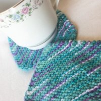 Untersetzer, Set Von Vier Petrol, Lila Und Weiß Stricken Platz Baumwolle Untersetzer von TheWanderersKnittery