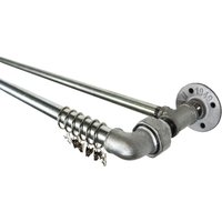 Doppelvorhang Pole/Industrial Curtain Rail & Brackett Set Aus Industriell Silbernen Stahlrohrbeschlägen Vintage, Modern, Rustikal von TheWesEmporium
