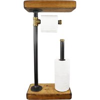 Freistehender Toilettenrollenhalter Mit Holzsockel Und Regal | Industrieller Rohstahl & Messingrohr Stil von TheWesEmporium