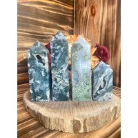 Moos Achat Obelisk, Twr181, Druzy Spitze, Blauer Turm von TheWhiteLightCrystal