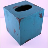 Distressed Petrol Square Tissue Box Cover von TheWildBlueByKrystle