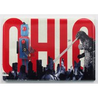 Ohio Godzilla Kampf Riesen Roboter Kühlschrankmagnet Osu Columbus Skyline Monsters von TheWildRobot