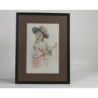 Antik Gerahmter Druck - Antiker Holz Bilderrahmen Antik Vintage Frau Im Pelzhut-Antik Wanddekor von TheWillieS