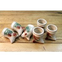 Vintage Set Von 6 Miniatur Tassen - Mid Century Airbrush Bemaltes Horn/Geweih Design Tannenzapfen Hirsch Lodge Eierbecher Schnapfgläser? 2.5" von TheWitchsCottageShop