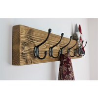 Rustikale Garderobe Aus Holz Mit Großen Gusseisen Haken Vintage Handgemachte Antike Kleiderhaken Wand Eiche Wachs von TheWoodShackUK