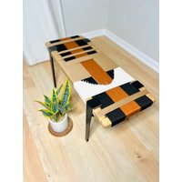 Mid-Century Modern Style Bank Mudroom/Eingangsbereich Handgewebter Betthocker Nach Maß Handgefertigt & Auf Bestellung von TheWoodandWeaveShop