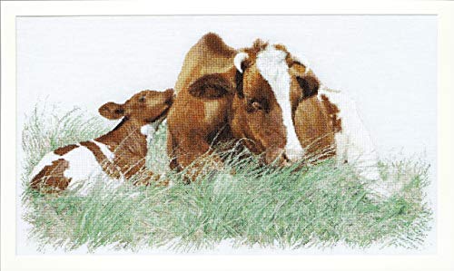 Thea Gouverneur Kreuzstich-Set, Motiv: braune Kuh auf Leinen, 45 x 70 cm, 32 Stück von Thea GOUVERNEUR SINCE 1959