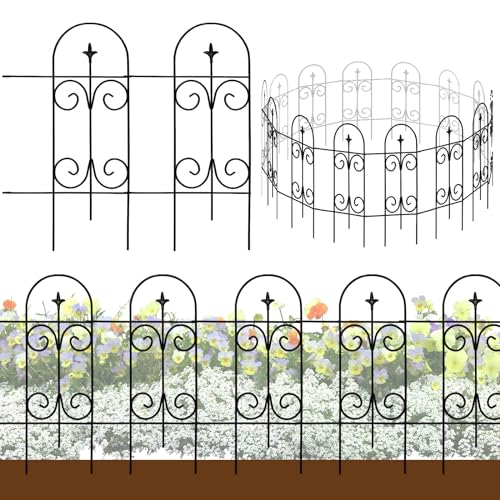 Thealyn Dekorativer Gartenzaun aus Metall, 82 cm H x 6,1 m B, rostfrei, Schmiedeeisen, Landschaftszaun für Blumenbeete, Bäume, Tierbarriere von Thealyn