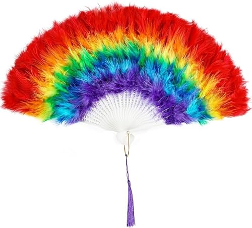 Federfächer 20er Jahre Vintage Faltfächer Flapper Handfächer für Cosplay Kostüm Tanzshow Teeparty Hochzeit Dekoration (Regenbogen) von Theaque