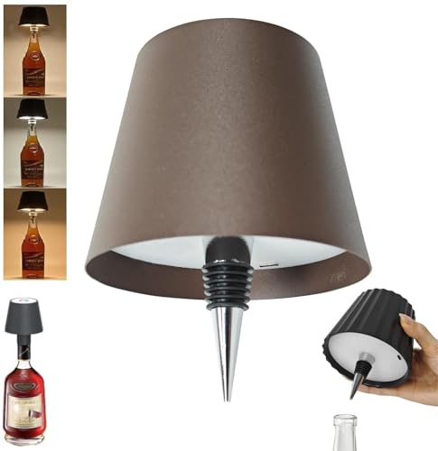 Theaque Kabelloser Weinflaschen-Lichtkopf, tragbare LED-Drahtlose Flaschenlampe mit 3 Modi Lichtdimmung, wiederaufladbare Touch-Steuerung Weinflasche für jede Flasche (Braun) von Theaque