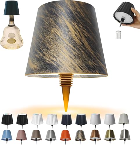Theaque Kabelloser Weinflaschen-Lichtkopf, tragbare LED-Drahtlose Flaschenlampe mit 3 Modi Lichtdimmung, wiederaufladbare Touch-Steuerung Weinflasche für jede Flasche (Bronze) von Theaque