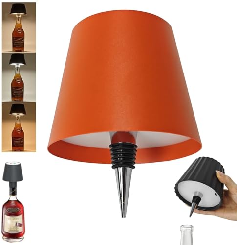 Theaque Kabelloser Weinflaschen-Lichtkopf, tragbare LED-Drahtlose Flaschenlampe mit 3 Modi Lichtdimmung, wiederaufladbare Touch-Steuerung Weinflasche für jede Flasche (Orange) von Theaque