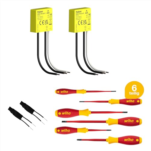 Bundle 2 x Theben 5400130 DIMAX 540 plus B Mini-UP Dimmer (“Dimmerle“) für die Nachrüstung ohne Neutralleiter, 2 x LED-Kompensationsmodul, Wiha 35389 Schraubendreher-Set 6-teilig von Theben