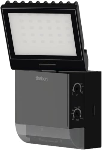 Theben 1020801 theLeda S8-100 BK LED-Strahler I integrierter Bewegungsmelder I schwarz I Wandmontage I Lichtfarbe 4000 K I Erfassungswinkel 180° I 10 m Reichweite I schwenkbar von Theben