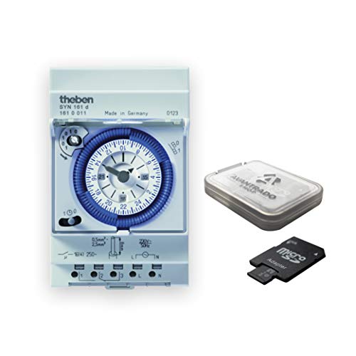 Theben 1610011 SYN 161d - analoge Zeitschaltuhr mit Synchronmotor und Tagesprogramm, Zeitschalter + 64GB Avantrado Micro SD Karte (Class 10, U3) + Adapter von Theben