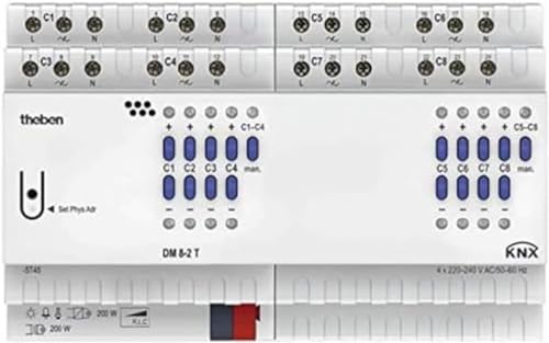 Theben 4940285 DM 8-2 T KNX 8-fach Universal-Dimmaktor FIX2 mit Dimmbereich 0-100%, Vorschaltgerät von Theben