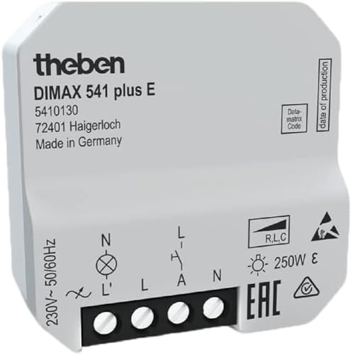 Theben 5410130 DIMAX 541 plus E I Universaldimmer I Unterputz-Dimmer I Universaldimmer mit automatischer Lasterkennung I Dimmschalter I Dimmer I Dimmen und Schalten von LEDs I 230 V Theben 5410130 DIMAX 541 plus E I Universaldimmer I Unterputz-Dimmer I Universaldimmer mit automatischer Lasterkennung I Dimmschalter I Dimmer I Dimmen und Schalten von LEDs I 230 V von Theben