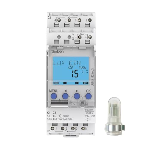 Theben 1120130 LUNA 112 top3 AL 2-Kanal Dämmerungsschalter mit externem Aufbau-Lichtsensor I Betriebsstundenzähler I Erweiterter Helligkeitsbereich von Theben