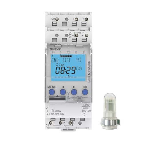 Theben 1210130 LUNA 121 top3 RC AL 1-Kanal Dämmerungsschalter mit externem Aufbau-Lichtsensor I integrierte Wochenschaltuhr I Externer Eingang von Theben