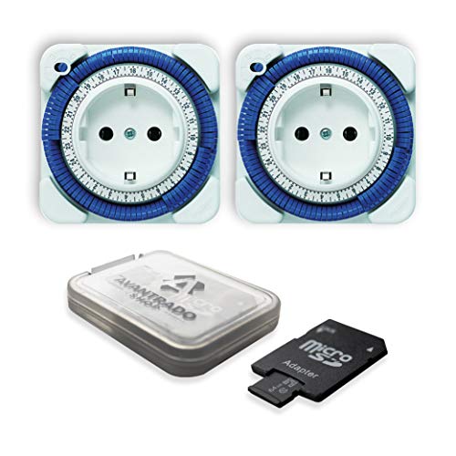 Theben Timer 26 0260030 , 2 x analoge Zeitschaltuhr, Steckdosen Schaltuhr, bis 400 W LED Schaltleistung + 1x 64GB Micro SD Karte Avantrado (Class 10, U3) inkl Adapter von Theben