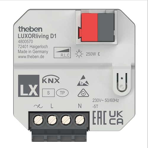 Theben 4800570 LUXORliving D1 I 1-fach UP-Universal-Dimmaktor LUXORliving I Unterputz I automatische Lasterkennung I Für KNX Smart Home-System LUXORliving von Theben