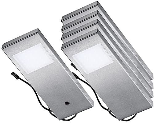 Thebo LED 91 Tadeo 1 in EDELSTAHL - SET 5 inkl. Leuchte mit Hauptschalter/Unterbauleuchten/Oberschrankleuchten von Thebo