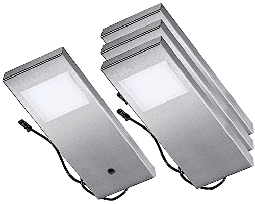Thebo LED 91 Tadeo 1 in EDELSTAHL - SET 4 inkl. Leuchte mit Hauptschalter/Unterbauleuchten/Oberschrankleuchten von Thebo