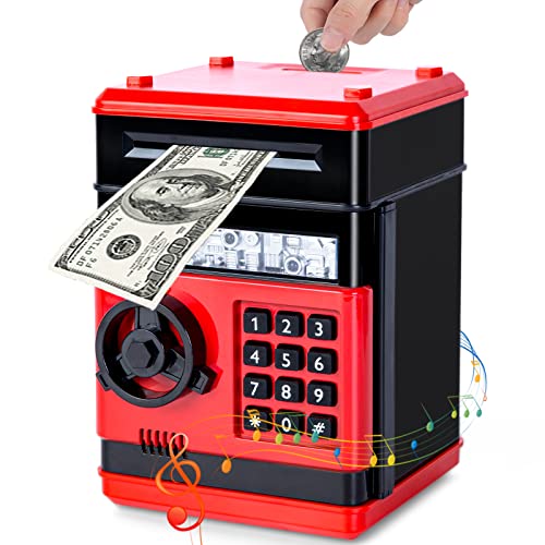 Thedttoy Elektronische Spardose Safe Kinder Tresor Digitale ATM Sparschwein, Number Bank Große Geldautomat mit Code, Weihnachts Geburtstags Geschenke für 3-12 Jahren Mädchen Jungen (Rot) von Thedttoy