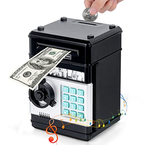 Thedttoy Spardose Scheine Elektronische Geldbank Geldtresor, Sparschwein ATM Tresor Kinder Digitaler Geldautomat Spardosen mit Zähler, Kindertag Geburtstag Geschenke für 5-12 Jahren Junge (Schwarz) von Thedttoy