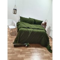 Moosgrüne Farbe Leinen Bettbezug Gewaschener - Weiche Bettdecke Donna Wendebettwäsche von Theduvetcover