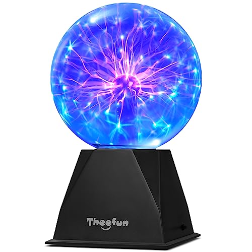 Theefun 6 Zoll Plasmakugel,Magische Leucht Ball Plasmalampe Berührungsempfindliche Blitzkugel Blinkende Pädagogisches Spielzeug Physik Blitzlicht Plasmalampe SphäreLichteffekte aus Glas,Blau von Theefun