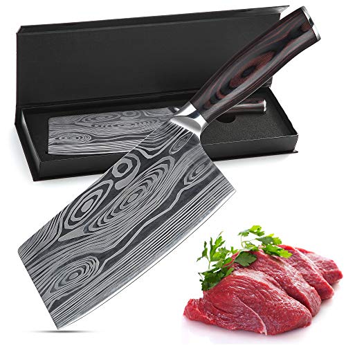 Hackmesser Fleischerbeil 7 Zoll Deutsch Hochgekohlter Edelstahl Hackbeil Messer, professionelles Chinesisches Kochmesser Hochleistungsklinge für Küche und Restaurant (meat knife) von Theexecva