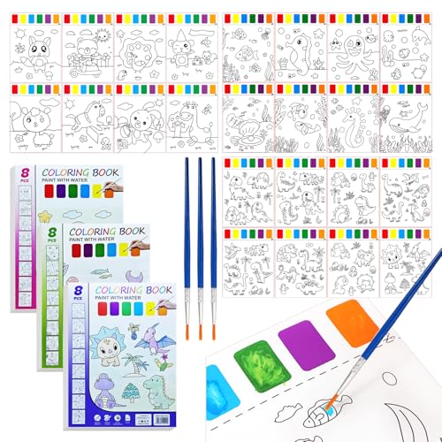 Theiuaoqwe 24 Seiten Aquarell Malbuch Aquarellbuch Malen mit Wasser 21×28.5cm Mini Paint Pad Malbuch mit Wasserfarben Aquarell Ausmalset für Den Zeichen und Malunterricht Verwendet Werden von Theiuaoqwe