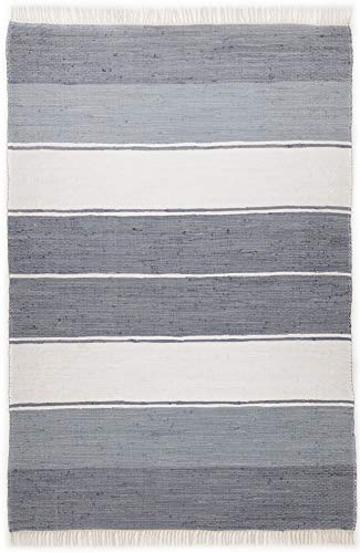 Dhurry | Fleckerl | Flachgewebe-Teppich aus 100% Baumwolle; handgewebt, waschbar, beidseitig verwendbar | 120 x 180 cm; Farbe: Anthrazit | Happy Design von Theko