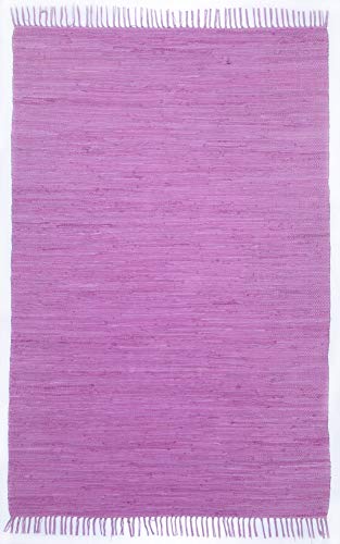 THEKO | Dhurry Teppich aus 100% Baumwolle Flachgewebe Teppich Happy Cotton | handgewebt | Farbe: Fuchsia | 120x180 cm von Theko
