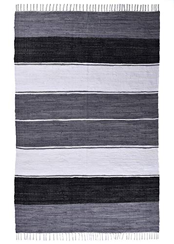 Dhurry | Fleckerl | Flachgewebe-Teppich aus 100% Baumwolle; handgewebt, waschbar, beidseitig verwendbar | 160 x 230 cm; Farbe: Schwarz Multi | Happy Design von Theko