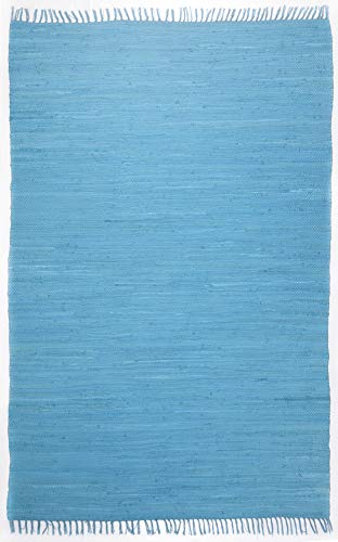 Theko | Dhurry Teppich aus 100% Baumwolle Flachgewebe Teppich Happy Cotton | handgewebt | Farbe: Türkis | 160x230 cm von Theko