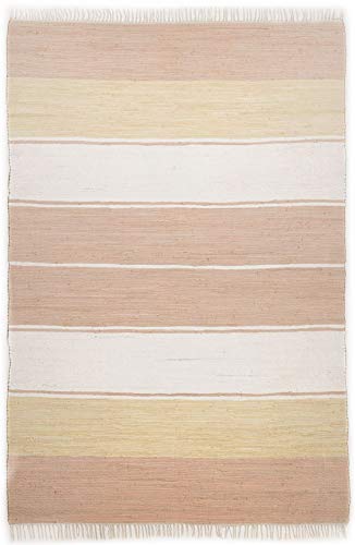 Dhurry | Fleckerl | Flachgewebe-Teppich aus 100% Baumwolle; handgewebt, waschbar, beidseitig verwendbar | 60 x 120 cm; Farbe: Beige | Happy Design von Theko