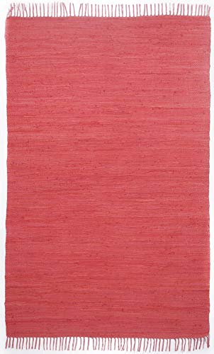 Theko | Dhurry Teppich aus 100% Baumwolle Flachgewebe Teppich Happy Cotton | handgewebt | Farbe: Rot | 60x120 cm von Theko