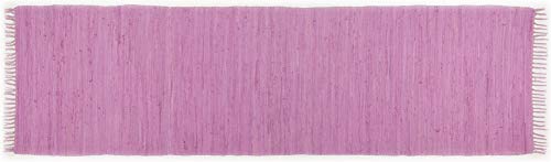 Theko | Dhurry Teppich aus 100% Baumwolle Flachgewebe Teppich Happy Cotton | handgewebt | Farbe: Fuchsia | 70x250 cm von Theko